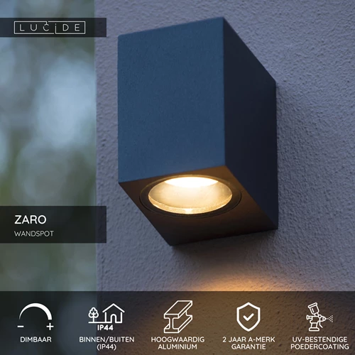 Lucide ZARO - Wandspot / Wandlamp Binnen/Buiten - 1xGU10 - IP44 - Zwart - USP